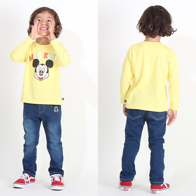 【ベビードール】ミッキー 親子お揃い キャラクター3点セット 8698K / ベビーサイズ キッズ リンクコーデ ペアルック 親子コーデ トレーナー ロンT 長袖 ショルダーバッグ ポシェット お出かけ トータルコーディネート レトロ
