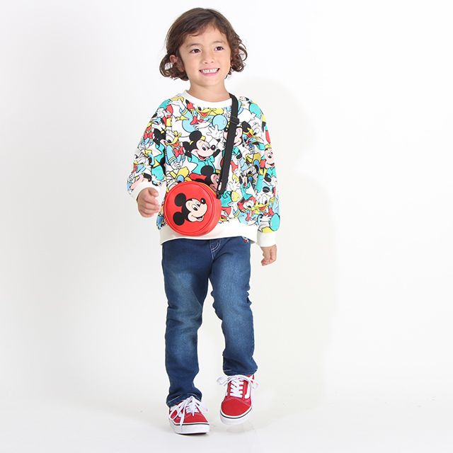 【ベビードール】ミッキー 親子お揃い キャラクター3点セット 8698K / ベビーサイズ キッズ リンクコーデ ペアルック 親子コーデ トレーナー ロンT 長袖 ショルダーバッグ ポシェット お出かけ トータルコーディネート レトロ