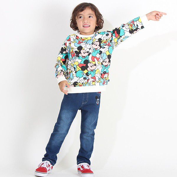 【ベビードール】ミッキー 親子お揃い キャラクター3点セット 8698K / ベビーサイズ キッズ リンクコーデ ペアルック 親子コーデ トレーナー ロンT 長袖 ショルダーバッグ ポシェット お出かけ トータルコーディネート レトロ