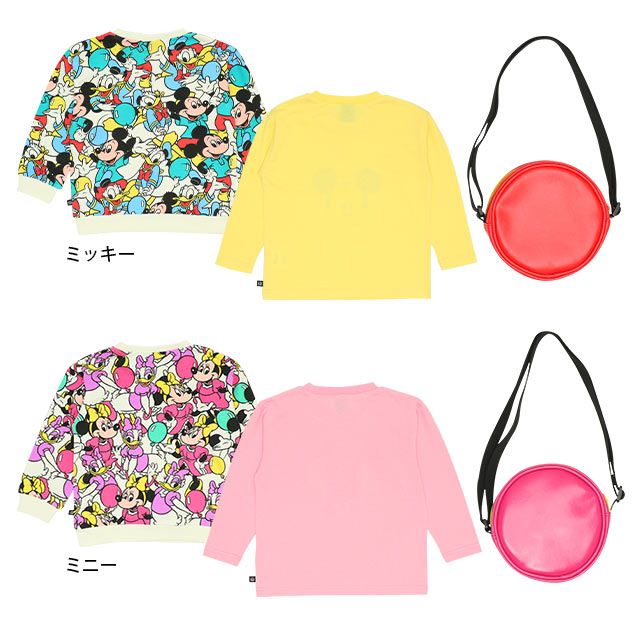 【ベビードール】ミニー 親子お揃い キャラクター3点セット 8698K / ベビーサイズ キッズ リンクコーデ ペアルック 親子コーデ トレーナー ロンT 長袖 ショルダーバッグ ポシェット お出かけ トータルコーディネート レトロ