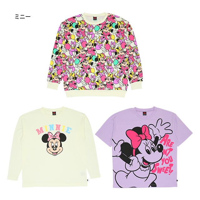 【ベビードール】ミニー 親子お揃い キャラクター3点セット 8699A / 大人 ユニセックス 男女兼用 リンクコーデ ペアルック 親子コーデ トレーナー ロンT Tシャツ 長袖 半袖 トータルコーデ