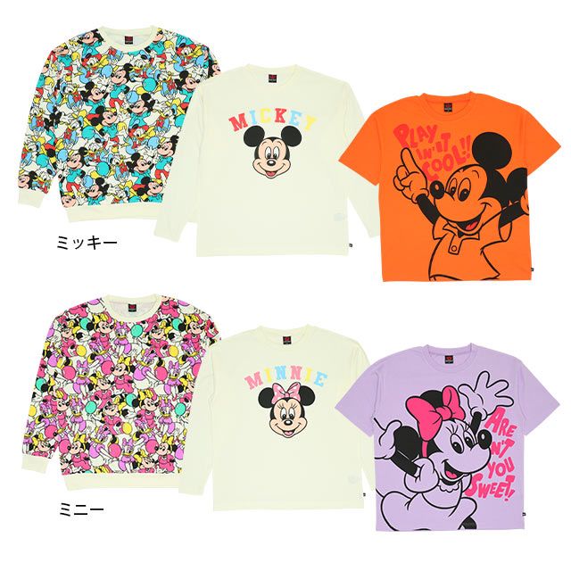 【ベビードール】ミニー 親子お揃い キャラクター3点セット 8699A / 大人 ユニセックス 男女兼用 リンクコーデ ペアルック 親子コーデ トレーナー ロンT Tシャツ 長袖 半袖 トータルコーデ