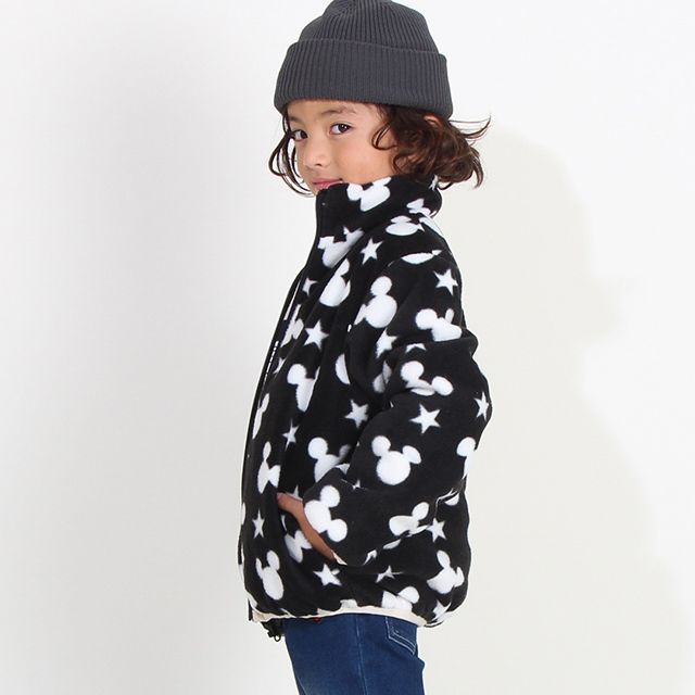 【ベビードール】ミッキー リバーシブル中綿アウター 8700K / ベビーサイズ キッズ トップス 長袖 アウター ジャケット ブルゾン ジャンパー 羽織 中綿 フリース 80・90cmファスナーガード付き あったか 秋冬