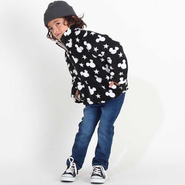 【ベビードール】ミッキー リバーシブル中綿アウター 8700K / ベビーサイズ キッズ トップス 長袖 アウター ジャケット ブルゾン ジャンパー 羽織 中綿 フリース 80・90cmファスナーガード付き あったか 秋冬