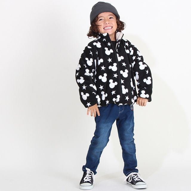 【ベビードール】ミッキー リバーシブル中綿アウター 8700K / ベビーサイズ キッズ トップス 長袖 アウター ジャケット ブルゾン ジャンパー 羽織 中綿 フリース 80・90cmファスナーガード付き あったか 秋冬