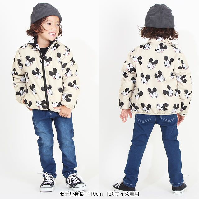 【ベビードール】ミッキー リバーシブル中綿アウター 8700K / ベビーサイズ キッズ トップス 長袖 アウター ジャケット ブルゾン ジャンパー 羽織 中綿 フリース 80・90cmファスナーガード付き あったか 秋冬