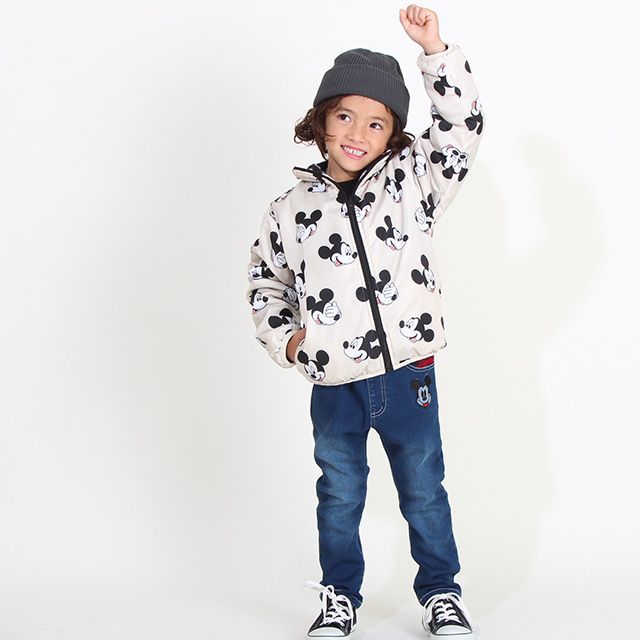 【ベビードール】ミッキー リバーシブル中綿アウター 8700K / ベビーサイズ キッズ トップス 長袖 アウター ジャケット ブルゾン ジャンパー 羽織 中綿 フリース 80・90cmファスナーガード付き あったか 秋冬