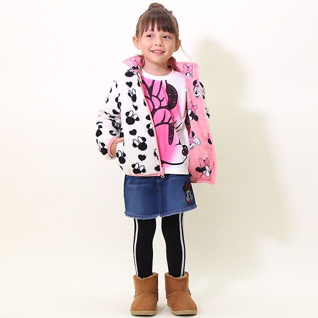 【ベビードール】ミニー リバーシブル中綿アウター 8700K / ベビーサイズ キッズ トップス 長袖 アウター ジャケット ブルゾン ジャンパー 羽織 中綿 フリース 80・90cmファスナーガード付き あったか 秋冬