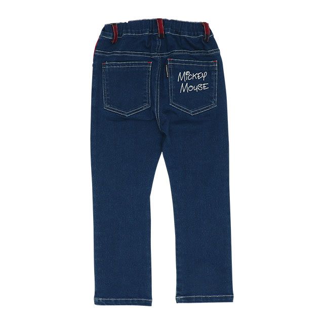 【ベビードール】ミッキー デニムロングパンツ 8743K / ベビーサイズ キッズ ボトムス 長ズボン ジーンズ ジーパン ストレッチ 楽ちん ウエスト総ゴム ゴム穴付 ベルトループ フェイクボタン