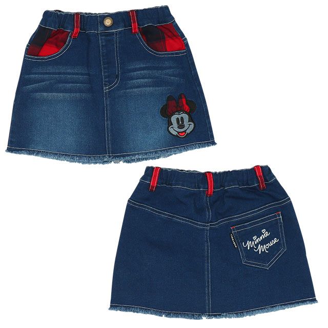 【ベビードール】ミニー デニムスカート 8744K / ベビーサイズ キッズ ミニスカ ジーンズ ストレッチ 楽ちん ウエスト総ゴム ゴム穴付 ベルトループ フェイクボタン ガールズコーデ ガーリー