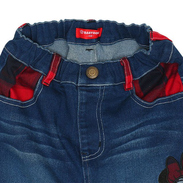 【ベビードール】ミニー デニムスカート 8744K / ベビーサイズ キッズ ミニスカ ジーンズ ストレッチ 楽ちん ウエスト総ゴム ゴム穴付 ベルトループ フェイクボタン ガールズコーデ ガーリー