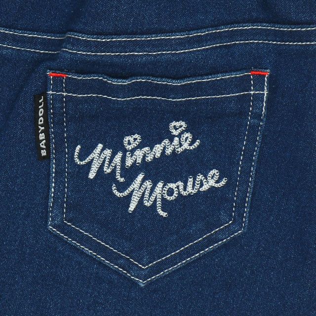 【ベビードール】ミニー デニムスカート 8744K / ベビーサイズ キッズ ミニスカ ジーンズ ストレッチ 楽ちん ウエスト総ゴム ゴム穴付 ベルトループ フェイクボタン ガールズコーデ ガーリー