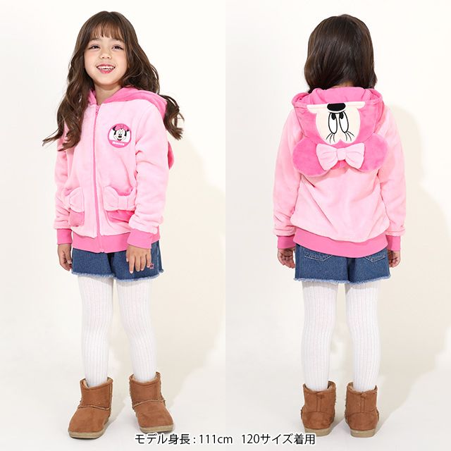 【ベビードール】ミニー なりきるジップパーカー 8818K / ベビーサイズ キッズ トップス 長袖 パーカー シャギーボア素材 あったか 秋冬 仮装 コスチューム コスプレ