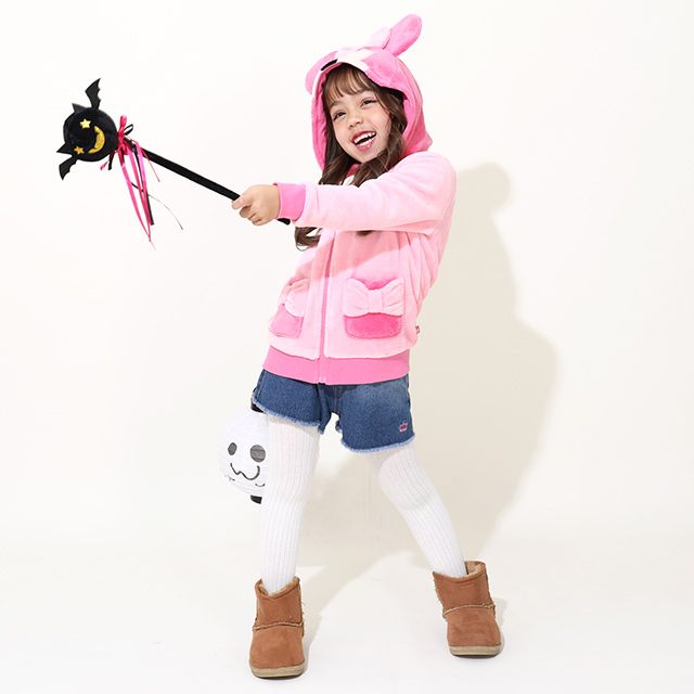 【ベビードール】ミニー なりきるジップパーカー 8818K / ベビーサイズ キッズ トップス 長袖 パーカー シャギーボア素材 あったか 秋冬 仮装 コスチューム コスプレ