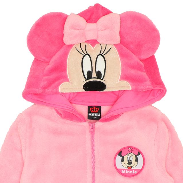 【ベビードール】ミニー なりきるジップパーカー 8818K / ベビーサイズ キッズ トップス 長袖 パーカー シャギーボア素材 あったか 秋冬 仮装 コスチューム コスプレ
