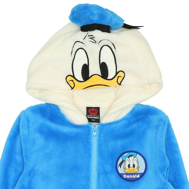 【ベビードール】ドナルド なりきるジップパーカー 8818K / ベビーサイズ キッズ トップス 長袖 パーカー シャギーボア素材 あったか 秋冬 仮装 コスチューム コスプレ