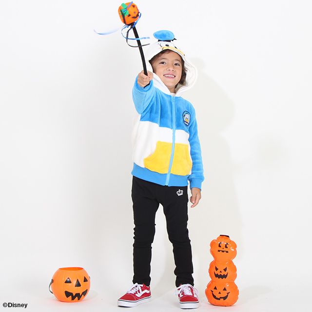 【ベビードール】ドナルド なりきるジップパーカー 8818K / ベビーサイズ キッズ トップス 長袖 パーカー シャギーボア素材 あったか 秋冬 仮装 コスチューム コスプレ