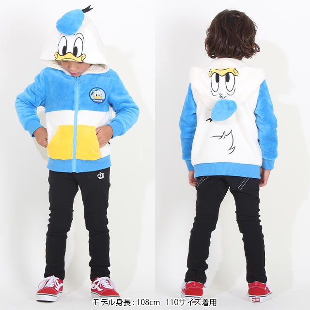 【ベビードール】ドナルド なりきるジップパーカー 8818K / ベビーサイズ キッズ トップス 長袖 パーカー シャギーボア素材 あったか 秋冬 仮装 コスチューム コスプレ