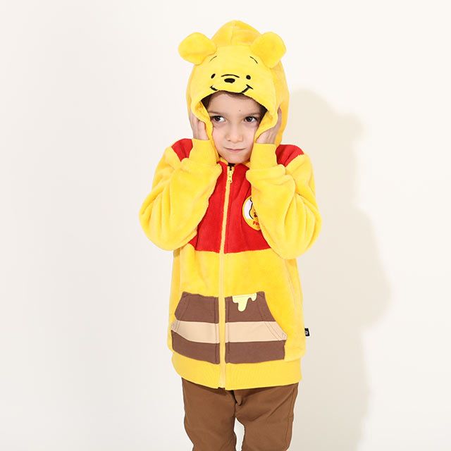 【ベビードール】プー なりきるジップパーカー 8818K / ベビーサイズ キッズ トップス 長袖 パーカー シャギーボア素材 あったか 秋冬 仮装 コスチューム コスプレ