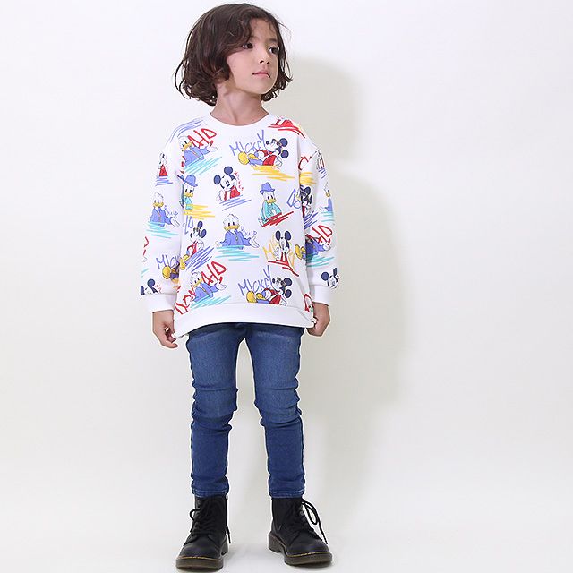 【ベビードール】ミッキー&ドナルド 親子お揃い ディズニー 総柄裏起毛トレーナー 8977K