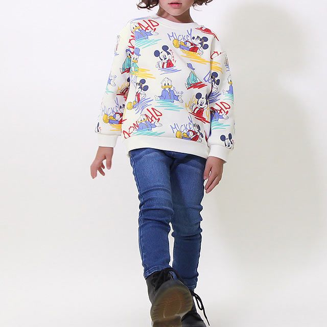 【ベビードール】ミッキー&ドナルド 親子お揃い ディズニー 総柄裏起毛トレーナー 8977K