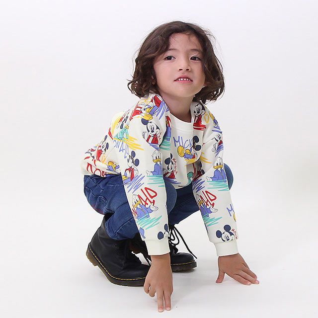 【ベビードール】ミッキー&ドナルド 親子お揃い ディズニー 総柄裏起毛トレーナー 8977K