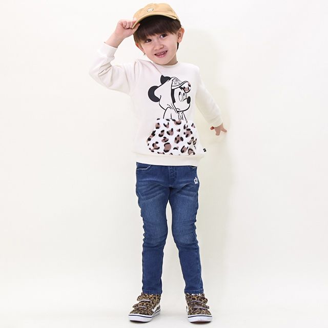 【ベビードール】ミッキー 親子お揃い ヒョウ柄ボアポケットトレーナー 8982K