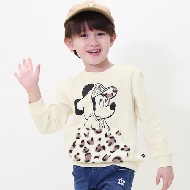 【ベビードール】ミッキー 親子お揃い ヒョウ柄ボアポケットトレーナー 8982K