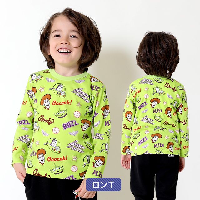 【ベビードール】トイ・ストーリー 総柄ロンT 9022K / キッズ トップス 長袖 天竺素材 ウッディ バズ・ライトイヤー リトルグリーンメン