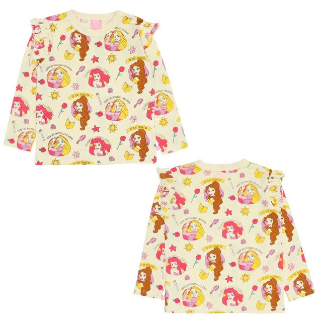 【ベビードール】ベル ラプンツェル アリエル プリンセス 総柄肩フリルロンT 9025K