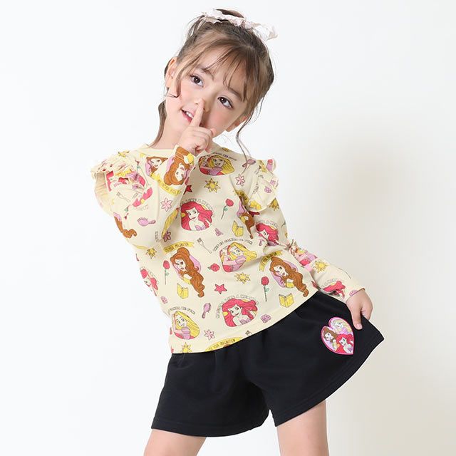【ベビードール】プリンセス / ワッペンショートパンツ 9026K / ベル ラプンツェル アリエル キッズ ボトム 短パン ショーパン キュロット スウェット素材 楽ちん ガーリー