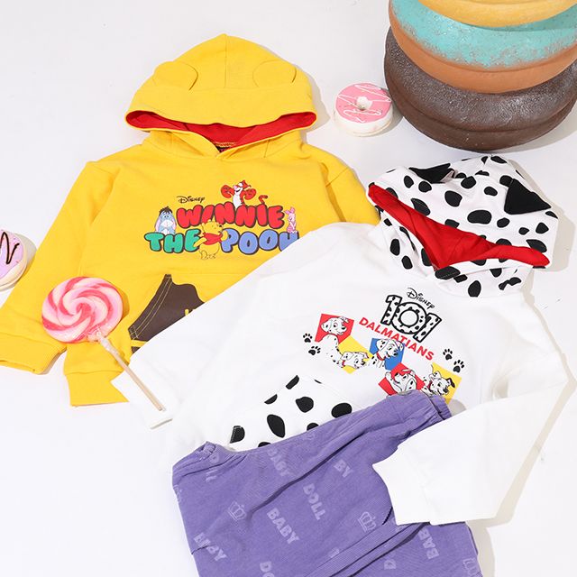 【ベビードール】プー 親子お揃い 耳付きキャラクターパーカー 9050K / ベビーサイズ キッズ リンクコーデ ペアルック 親子コーデ トップス 長袖 耳付きフード 仮装 コスチューム コスプレ