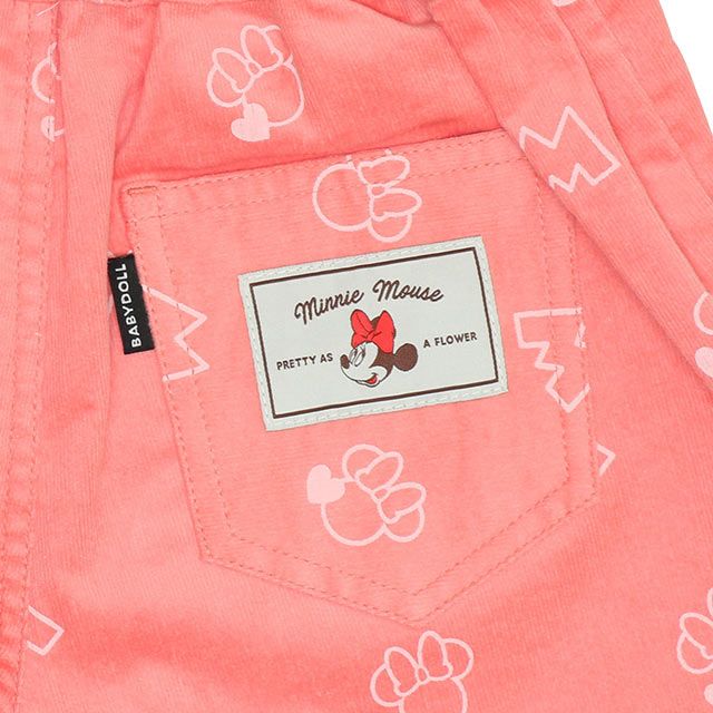 【ベビードール】ミニー スカート風コーデュロイショートパンツ 9051K / ベビーサイズ キッズ ボトムス 短パン ショーパン ウエスト後部分ゴム 調整ベルト ベルトループ ガールズコーデ ガーリー