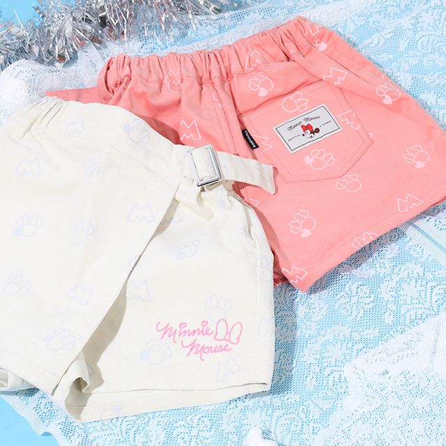 【ベビードール】ミニー スカート風コーデュロイショートパンツ 9051K / ベビーサイズ キッズ ボトムス 短パン ショーパン ウエスト後部分ゴム 調整ベルト ベルトループ ガールズコーデ ガーリー