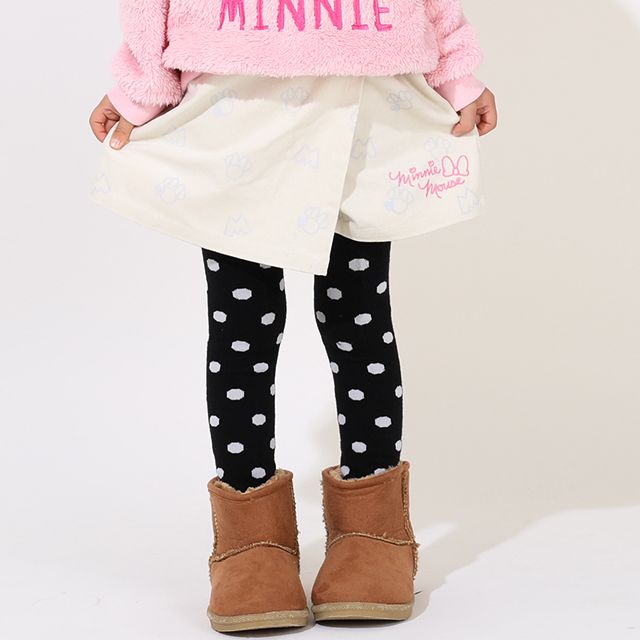 【ベビードール】ミニー スカート風コーデュロイショートパンツ 9051K / ベビーサイズ キッズ ボトムス 短パン ショーパン ウエスト後部分ゴム 調整ベルト ベルトループ ガールズコーデ ガーリー