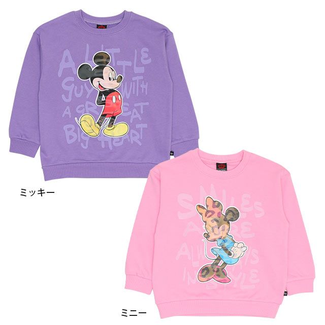 【ベビードール】ミッキー 親子お揃い レンチキュラートレーナー 9054K / 見る角度で柄が変わる ベビーサイズ キッズ リンクコーデ ペアルック 親子コーデ トップス 長袖 トレーナー