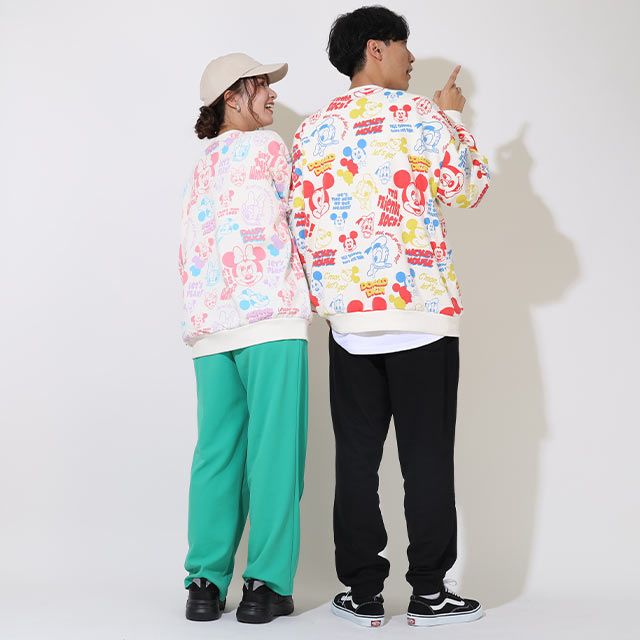 【ベビードール】ミッキーフレンズ 親子お揃い 総柄トレーナー 9110A / 大人 ユニセックス 男女兼用 リンクコーデ ペアルック 親子コーデ トレーナー 長袖