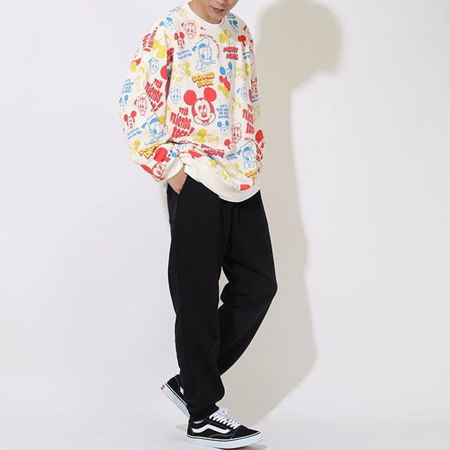 【ベビードール】ミッキーフレンズ 親子お揃い 総柄トレーナー 9110A / 大人 ユニセックス 男女兼用 リンクコーデ ペアルック 親子コーデ トレーナー 長袖