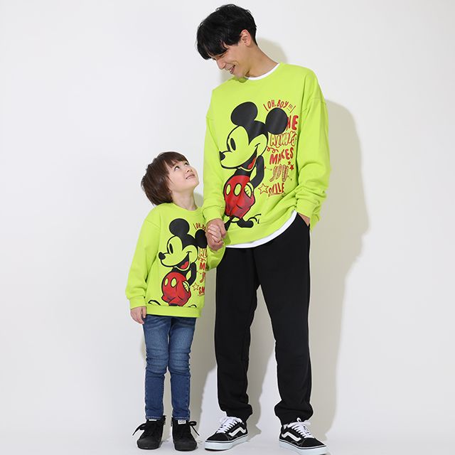 【ベビードール】ミッキー 親子お揃い ラクガキペアトレーナー 9111A / 大人 ユニセックス 男女兼用 リンクコーデ ペアルック 親子コーデ トレーナー 長袖