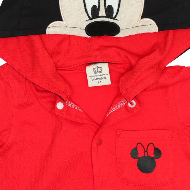 【ベビードール】ミニー なりきるロンパース 9175B / ベビーサイズ 赤ちゃん 出産祝い 贈り物 プレゼント ベビー服 フード付き 立体モチーフ スナップボタン センター開き 仮装 コスチューム コスプレ