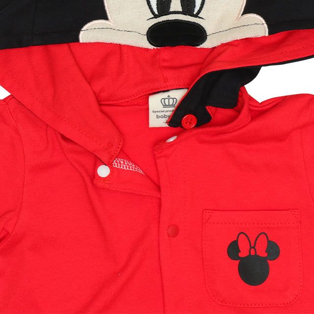 【ベビードール】ミニー なりきるロンパース 9175B / ベビーサイズ 赤ちゃん 出産祝い 贈り物 プレゼント ベビー服 フード付き 立体モチーフ スナップボタン センター開き 仮装 コスチューム コスプレ