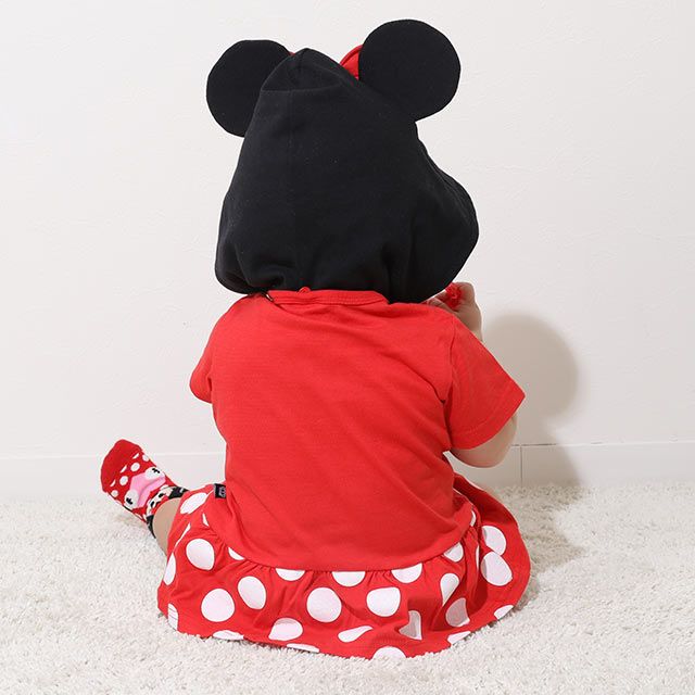 【ベビードール】ミニー なりきるロンパース 9175B / ベビーサイズ 赤ちゃん 出産祝い 贈り物 プレゼント ベビー服 フード付き 立体モチーフ スナップボタン センター開き 仮装 コスチューム コスプレ