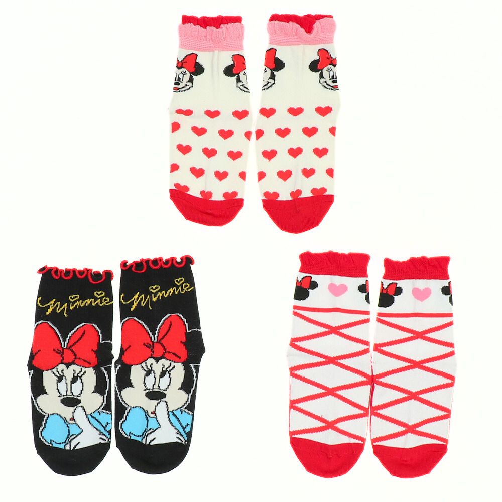 【ベビードール】ミニー クルーソックスセット 9179 / ベビーサイズ キッズ くつ下 靴下 3足セット 3足組み 3点セット 10-13cm・13-16cm滑り止め付き ガーリー