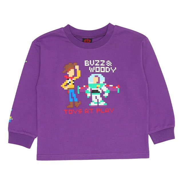 【ベビードール】トイ・ストーリー ピクセルプリント ロングTシャツ 9198K / ベビーサイズ キッズ トップス 長袖 ロンT インナー 天竺素材 発泡プリント ウッディ バズ