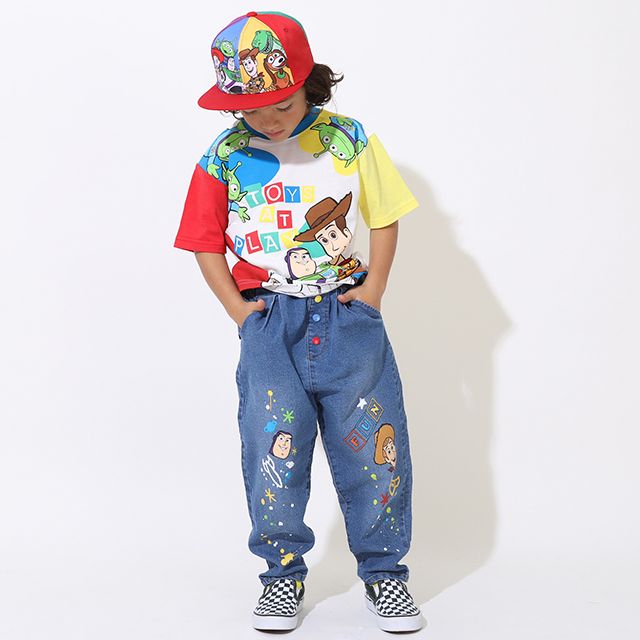 【ベビードール】トイ・ストーリー デニムロングパンツ 9200K / ベビーサイズ キッズ ボトム 長ズボン ジーンズ ウエスト総ゴム ゴム穴付き テーパードパンツ ストレッチ素材 ウッディ バズ・ライトイヤー