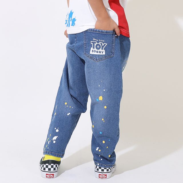 【ベビードール】トイ・ストーリー デニムロングパンツ 9200K / ベビーサイズ キッズ ボトム 長ズボン ジーンズ ウエスト総ゴム ゴム穴付き テーパードパンツ ストレッチ素材 ウッディ バズ・ライトイヤー