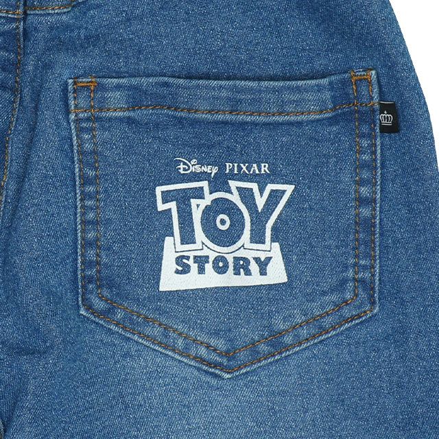 【ベビードール】トイ・ストーリー デニムロングパンツ 9200K / ベビーサイズ キッズ ボトム 長ズボン ジーンズ ウエスト総ゴム ゴム穴付き テーパードパンツ ストレッチ素材 ウッディ バズ・ライトイヤー