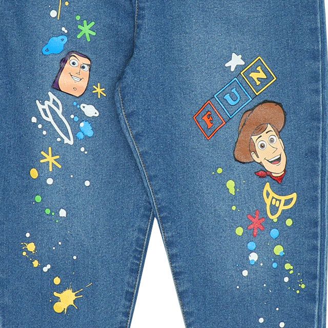 【ベビードール】トイ・ストーリー デニムロングパンツ 9200K / ベビーサイズ キッズ ボトム 長ズボン ジーンズ ウエスト総ゴム ゴム穴付き テーパードパンツ ストレッチ素材 ウッディ バズ・ライトイヤー