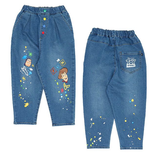 【ベビードール】トイ・ストーリー デニムロングパンツ 9200K / ベビーサイズ キッズ ボトム 長ズボン ジーンズ ウエスト総ゴム ゴム穴付き テーパードパンツ ストレッチ素材 ウッディ バズ・ライトイヤー