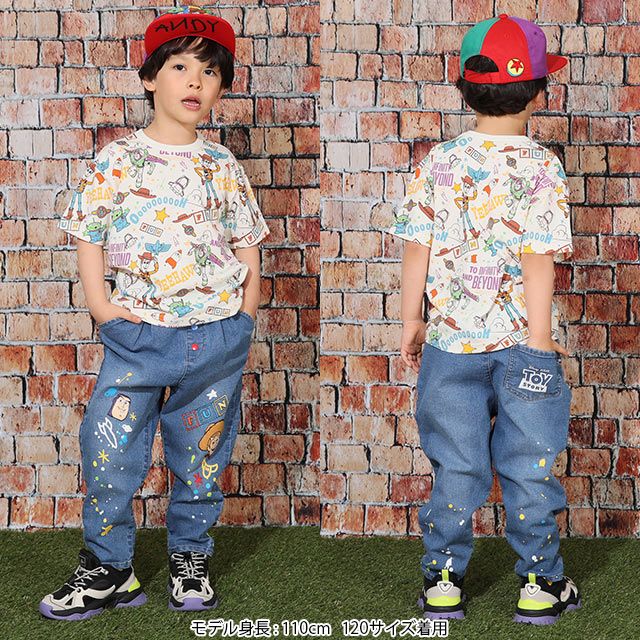 【ベビードール】トイ・ストーリー デニムロングパンツ 9200K / ベビーサイズ キッズ ボトム 長ズボン ジーンズ ウエスト総ゴム ゴム穴付き テーパードパンツ ストレッチ素材 ウッディ バズ・ライトイヤー